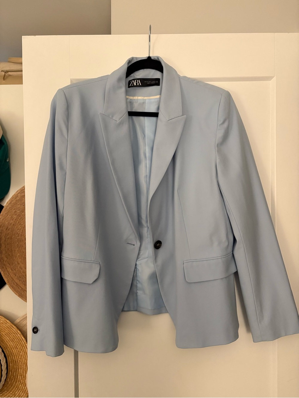 Zara Structured Single-Button Blazer in Pastel Blue